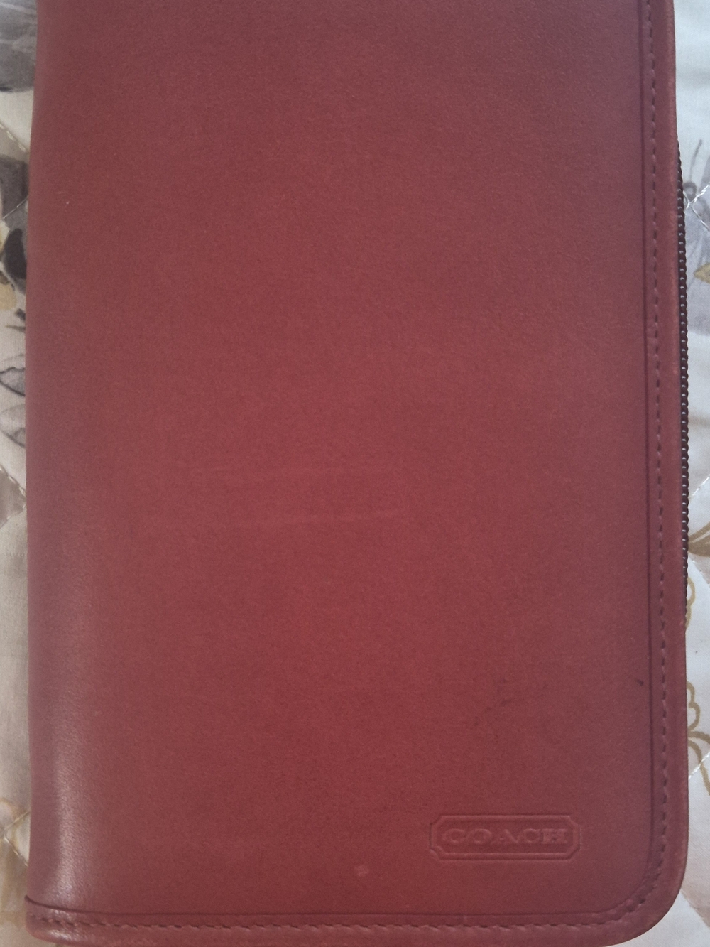 COACH Vintage Red Glovetanned Leather Wallet with Embossed Logo & Cartouche